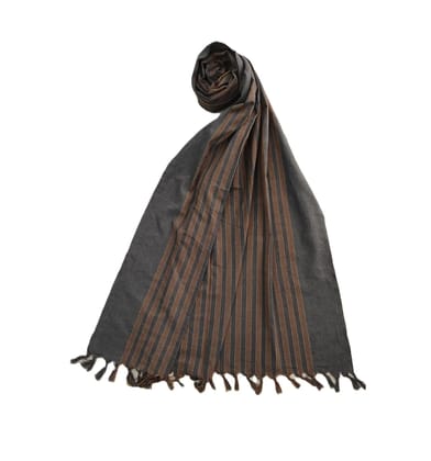 Dhaga Vishwas Ka Grey Brown Striped Handloom Cotton Stole Dhaga Vishwas Ka Grey Brown Striped Handloom Cotton Stole