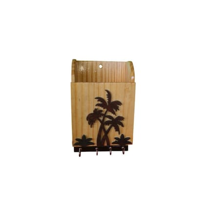 WOODEN WALL-MOUNTED KEY HOLDER WITH MAIL ORGANIZER