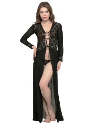 Women Deep Neck Black Lace Bridal Nightwear with G-String/Black Lace Long Gown for Women – Sexy Sheer Nightwear | Premium Lingerie Women Deep Neck Black Lace Bridal Nightwear with G-String/Black Lace Long Gown for Women – Sexy Sheer Nightwear | Premium Lingerie
