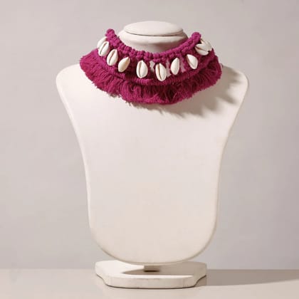Pink Thread & Seashell Handmade Macrame Choker
