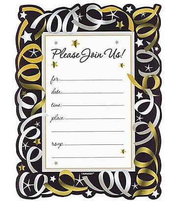 Silver & Golden Streamers Party Invite - 20PC