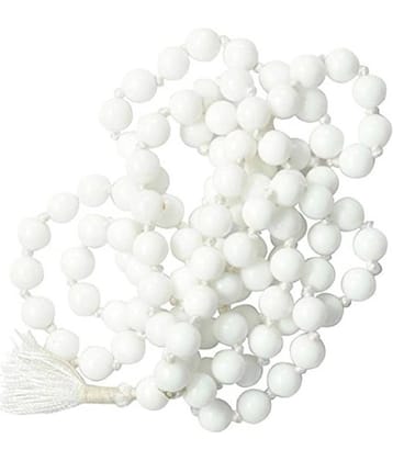 RUDRA DIVINE White Agate Hakik Mala 108 +1 Beads Mankas for Shukra (Venus) Mantra Japa Peace and Tranquility Guaranteed 100% Original Stone