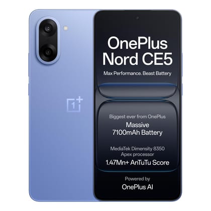 OnePlus Nord CE5 | Massive 7100mAh Battery | MediaTek Dimensity 8350 Apex | Powered by OnePlus AI | 8GB + 128GB | Nexus Blue OnePlus Nord CE5 | Massive 7100mAh Battery | MediaTek Dimensity 8350 Apex | Powered by OnePlus AI | 8GB + 128GB | Nexus Blue - Ne