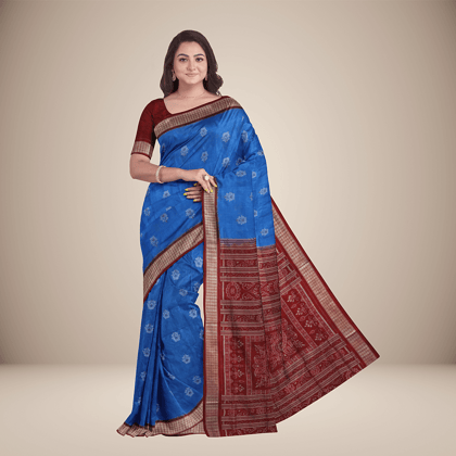 floral motif rudrakshya border Bomkai Silk Saree floral motif rudrakshya border Bomkai Silk Saree