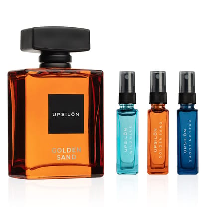 UPSILON Golden Sand Eau De Parfum with Combo of Long-Lasting Pocket Perfumes | Long Lasting Fresh & Powerful Fragrance Spray Travel Friendly Luxury Parfum Scent | Men’s Perfume | 124ml - Pack Of 2 UPSILON Golden Sand Eau De Parfum with Combo of Long-Lasting Pocket Perfumes | Long Lasting Fresh & Powerful Fragrance Spray Travel Friendly Luxury Parfum Scent | Men’s Perfume | 124ml - Pack Of 2