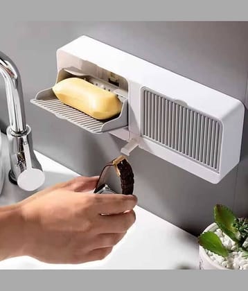 Radhe Creation Soap case,  Double Grids Soap Holder, Wall-Mounted with Cover Double Grid-Asphalt Toilet Laundry soap Box, No Drilling Clamshell soap Box, Soap Holder for Bathroom, Drainage Box with Cover Soap Holder