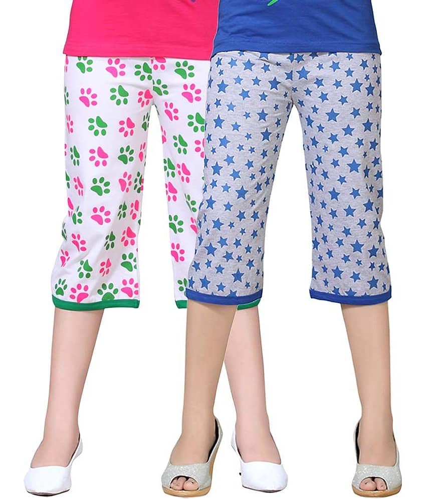 Sini Mini Pack of 2 Girls Cotton Capris ( Multi )