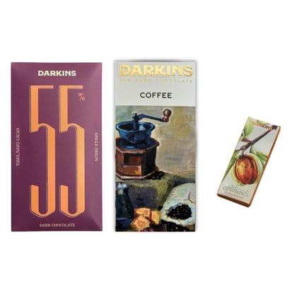 Darkins Dark Chocolate | 55% Single Origin | 65% Coffee | Free 35 Gm Roasted Almond Bar | Gluten-Free | Unrefined Cane Sugar | Natural Chocolate Bar | Pack of 2 Darkins Dark Chocolate | 55% Single Origin | 65% Coffee | Free 35 Gm Roasted Almond Bar | Gluten-Free | Unrefined Cane Sugar | Natural Chocolate Bar | Pack of 2