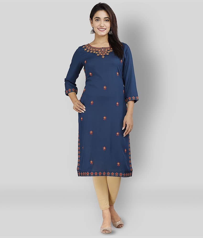 Doriya - Blue Rayon Women's Straight Kurti