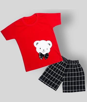 CATCUB Pack of 1 Boys Cotton Blend T-Shirt & Shorts Set ( Red )