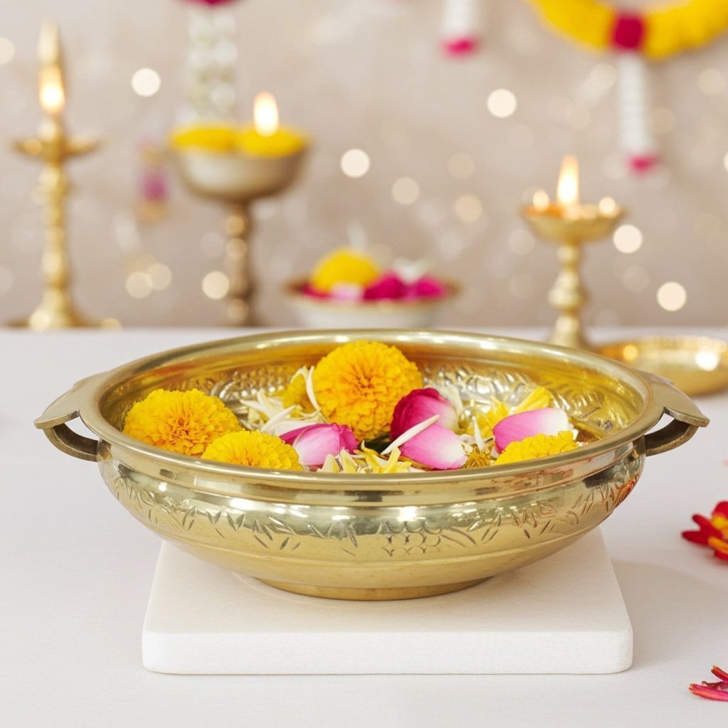 Brass Urli with Handwork � 18 Inch Heavy Decorative Bowl, Diameter : 21.5 Inch (FMAS574 G)