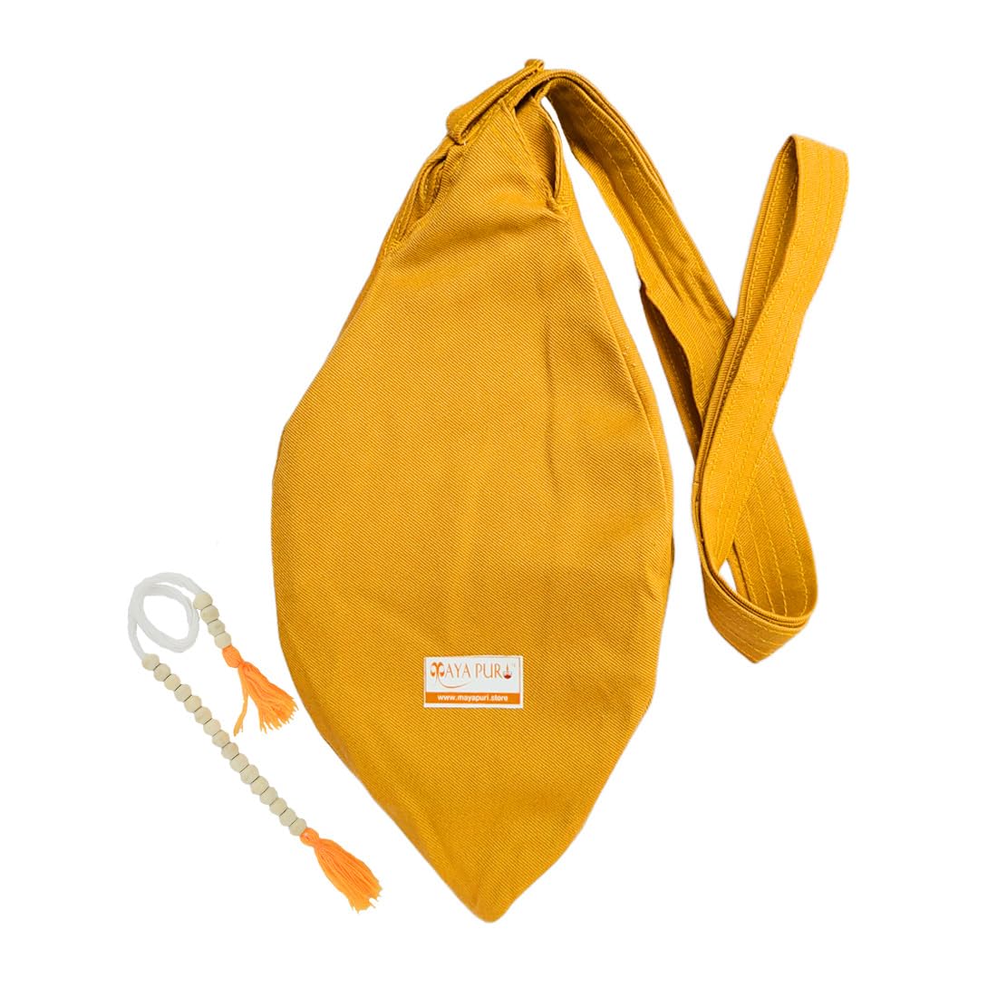 MAYAPURI Pure Cotton Japa Bag, Bead Bag, Gomukhi Japa Mala Bag or Cotton Chanting Bag with Zip Pocket and Sakshi Mala Counter (Mustard Yellow)