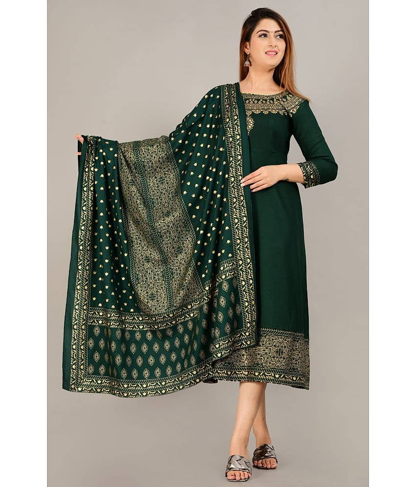 SIPET - Green Rayon Women's A-line Kurti with Dupatta ( Pack of 1 )
