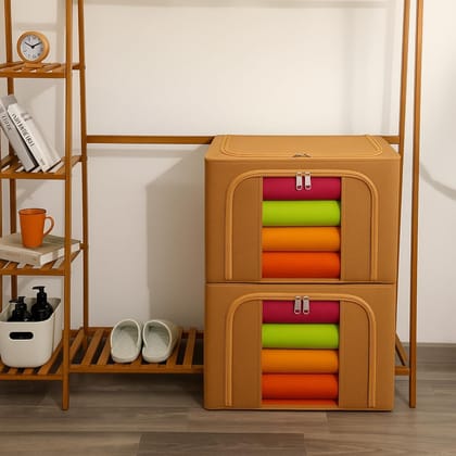 Panchhi Store Wardrobe Organizer for Storage 66 Liter Storage Box and Organiser for Clothes Oxford Fabric Steel Frame Almirah Organizer with Zipper & Clear Window with Handle Desert Color Panchhi Store Wardrobe Organizer for Storage 66 Liter Storage Box and Organiser for Clothes Oxford Fabric Steel Frame Almirah Organizer with Zipper & Clear Window with Handle Desert Color