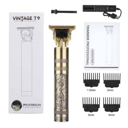T9 Vintage Professional Hair Trimmer For Men –Golden Body,Cordless,4 Guide Combs USB Rechargeable M enT9 Golden –Zero Gap Beard & Hair Clipper With Guide Combs