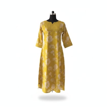 Women's Yellow Floral Cotton Ethnic Kurta