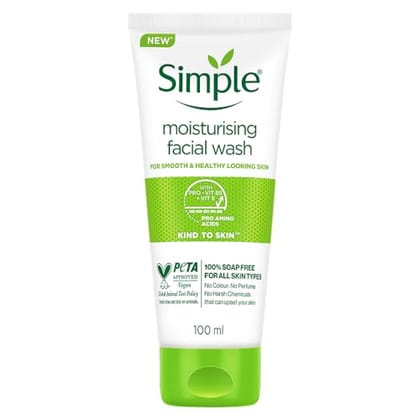 Unilever Simple Kind To Skin Moisturising Facial Wash, 150 ml | 100% Soap-Free Moisturising Facewash with Panthenol for dry, sensitive skin | Reduces Visual Dryness & Strengthens Skin Barrier
