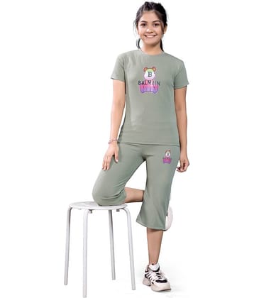 Little Funky Pack of 1 Girls Cotton Blend T-shirt & Capris ( Olive Green )