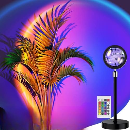 Light Sunset Lamp with Remote & USB – 360° Rotating Projection Light for Room Ambience, Wall Decor, Photography &