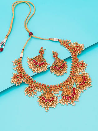 Morison Dazzling Gold Necklace with Earrings Redefine Your Style