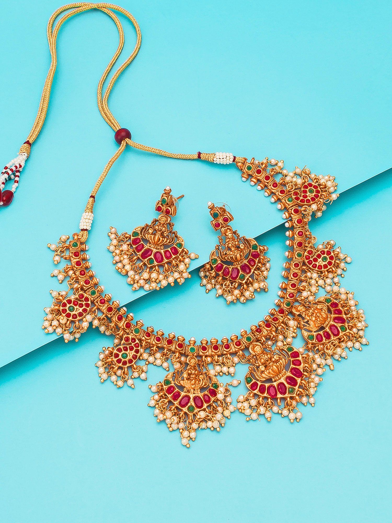 Morison Dazzling Gold Necklace with Earrings Redefine Your Style