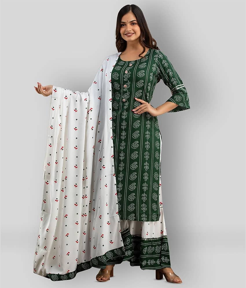 Lee Moda - Olive Straight Rayon Women's Stitched Salwar Suit ( Pack of 1 )