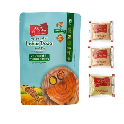 Tru Tastes Lobia Dosa Quick Mix with Sambar,Chutney and Penut Chutney, Fermented and Processed Naturally, Complete Breakfast Kit, Can Make 13 Dosas Tru Tastes Lobia Dosa Quick Mix with Sambar,Chutney and Penut Chutney, Fermented and Processed Naturally, Complete Breakfast Kit, Can Make 13 Dosas