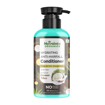 Nutrainix Organics Hydrating Anti-Hairfall Conditioner, Hairfall Defense + Nutrient-Rich Hydration for Frizzy, Damaged Hair - 300ml