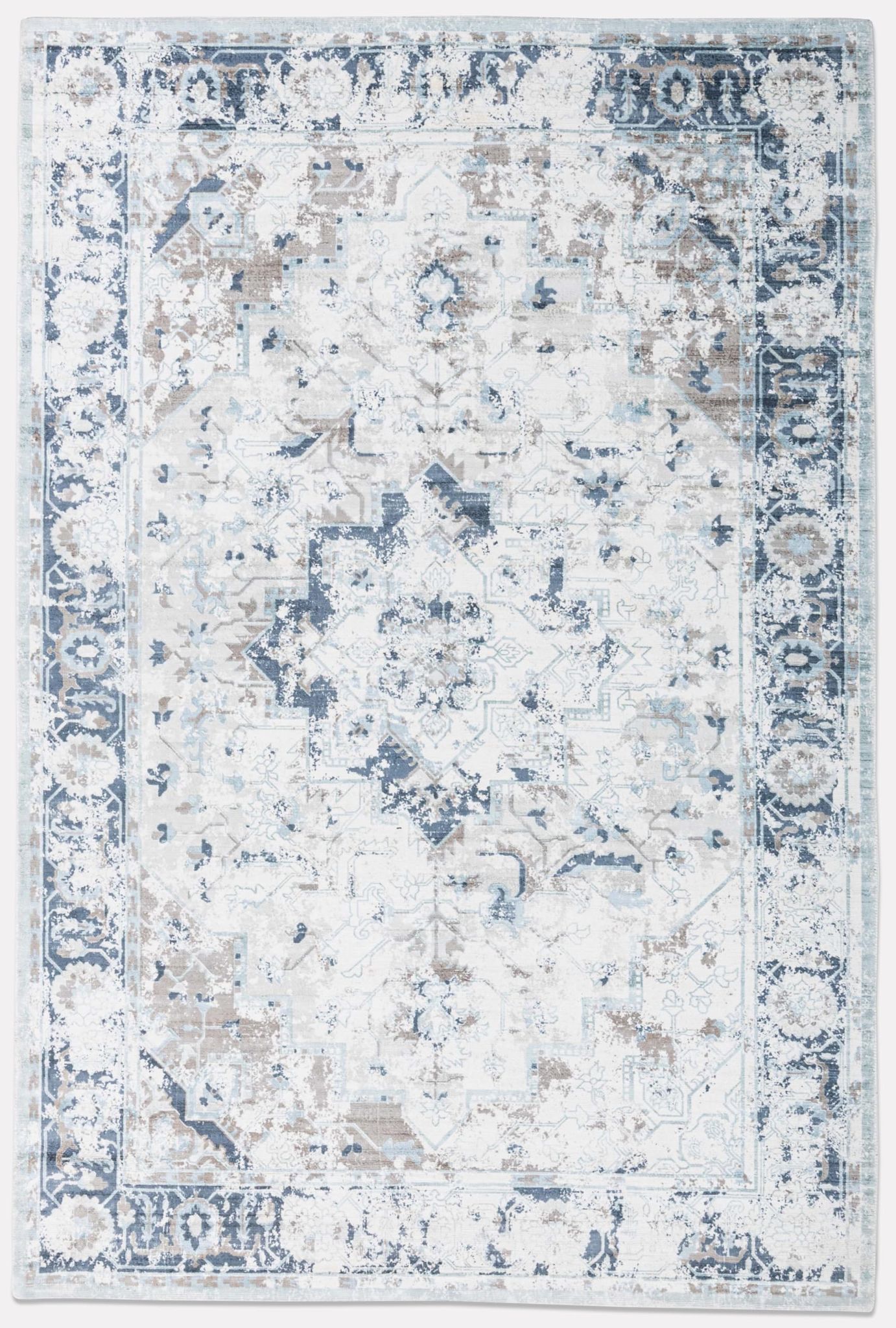 Neu Looms Moonlight Area Rug Timeless Faded Design with Elegant Azure Blues and Warm Beige