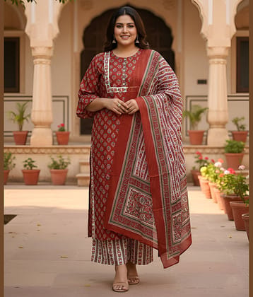 Yash Gallery Women Rayon Printed Straight Kurti With Palazzo ( Maroon )