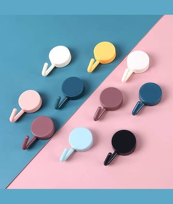 Self Adhesive Wall Hooks Waterproof Adhesive Sticky Round Hooks | Hanging Capacity 2 KG Max | Multipurpose Home Storage (Colorful Hook, Pack of 10 Pcs), Plastic