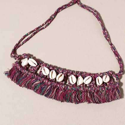Pink Thread & Seashell Handmade Macrame Choker