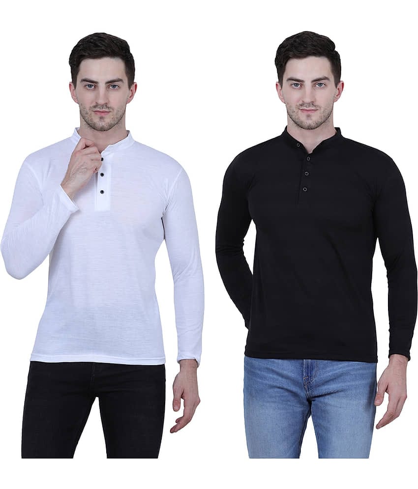 Alexender Cotton Blend Slim Fit Solid Full Sleeves Men's Mandarin Collar T-Shirt - Multicolor ( Pack of 2 )