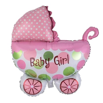 Welcome Baby Girl Pram Shape Foil Balloon on Stick - Air Filled - 1PC