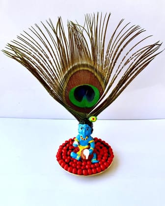 Guruvayoor Lord Krishna Idol with Peacock Feather and Kunnikuru Beads