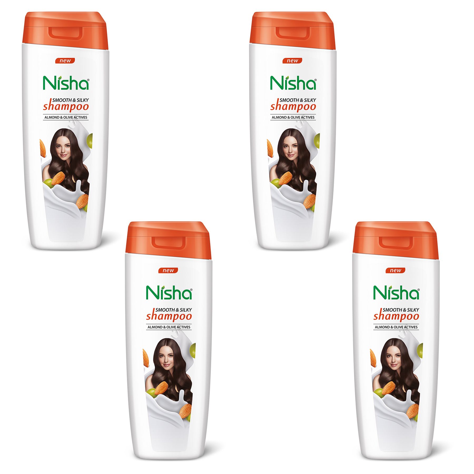 Nisha Smooth & Silky Shampoo for Women Men 75ml Pack of 4, Almond & Olive Actives Shampoo for Naturally Soft Silky Hair