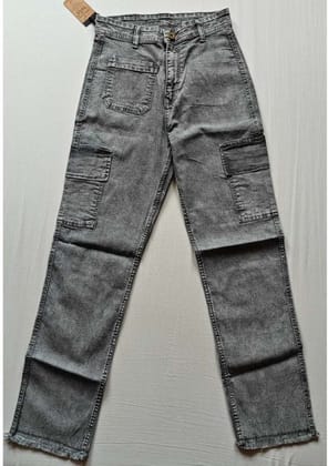 Womens Cotton Blended Solid Cargo Straight Fit Size 30 (Grey)