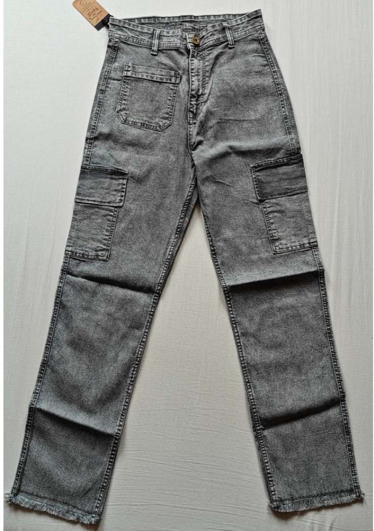 Womens Cotton Blended Solid Cargo Straight Fit Size 30 (Grey)