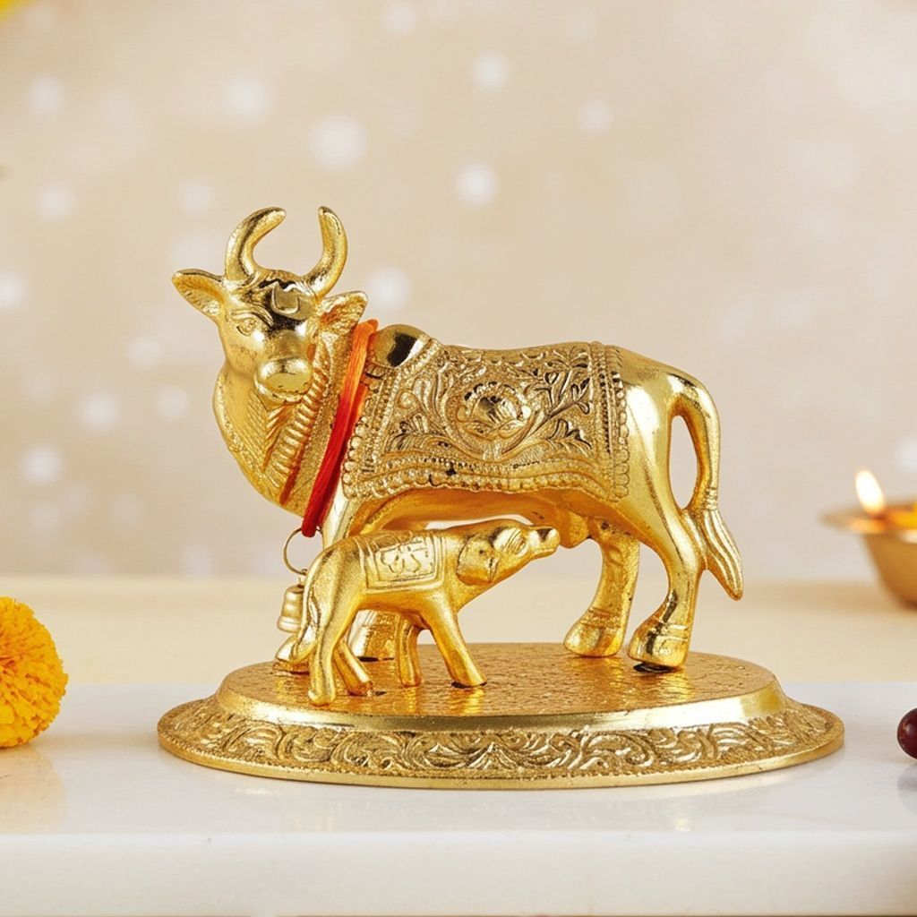 Aluminium Cow Statue � Elegant Home D�cor Showpiece, Height : 4.4 Inch (ASMAS073 G)