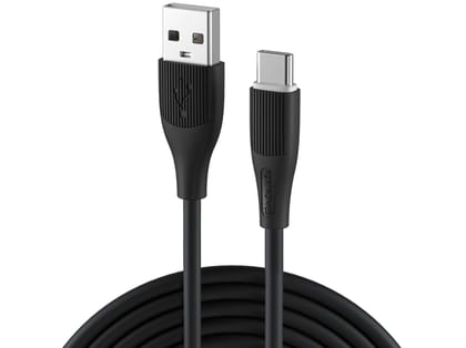 Portronics Silklink - USB TO Type C 3A 1M USB A to Type C Cable, Liquid Silicone Material, 1m Cable length, Tangle Free Cable - Black