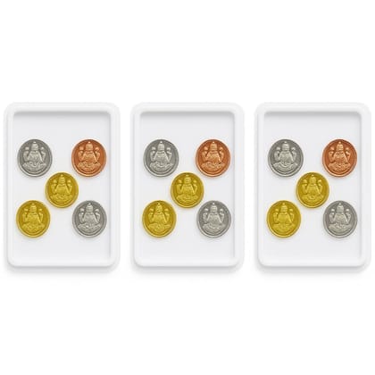 KARTHI7OCT STORE 15 Pieces of Lakshmi Coins | Very Small Size - 9 mm Diameter | Color - 6 Gold, 6 Silver, 3 Copper | Panchalogam Coin Set for Vastu Pooja | Vasakal Pooja | Panchaloha | ??????? Puja