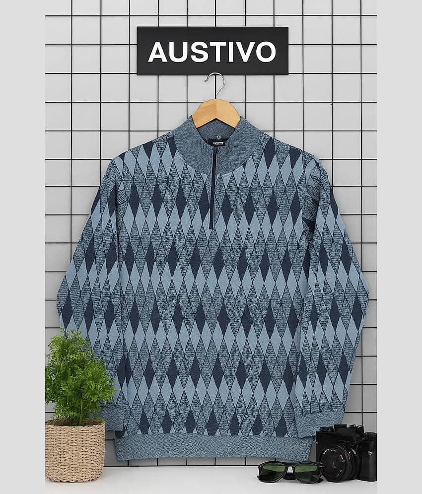 AUSTIVO Cotton Blend Round Neck Men's Full Sleeves Pullover Sweater - Blue ( Pack of 1 )