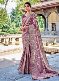 Elegant Mauve Silk Saree with Zari Embroidery for Festive Occasions