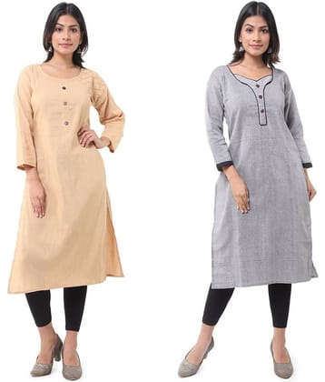 DESHBANDHU DBK - Multicolor Cotton Women's Straight Kurti ( Pack of 2 )