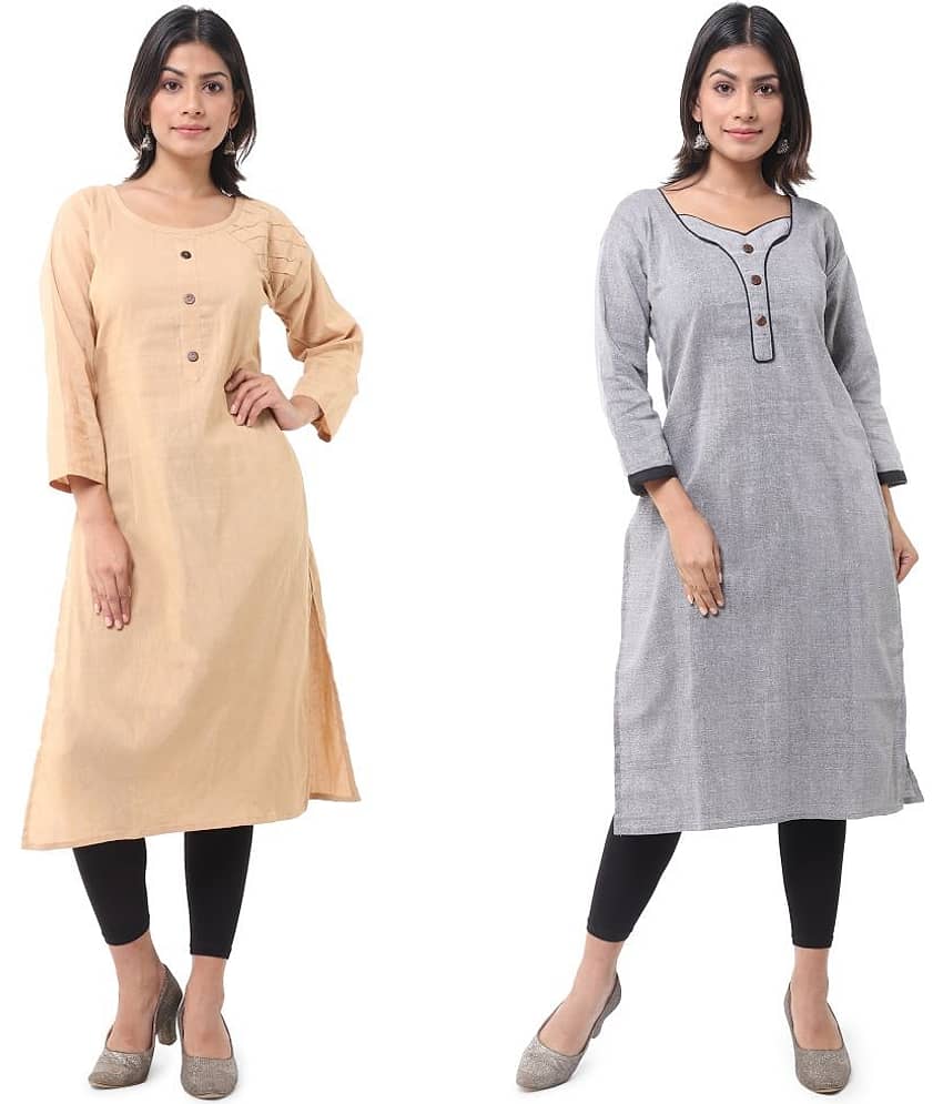 DESHBANDHU DBK - Multicolor Cotton Women's Straight Kurti ( Pack of 2 )
