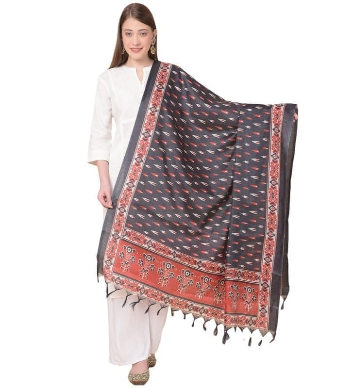 Women's Art Silk Printed Dupatta (Black)-PID47026