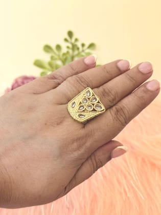 Smitam Jewels Indira Shield Adjustable Ring Kundan Gold Tone Statement Ring
