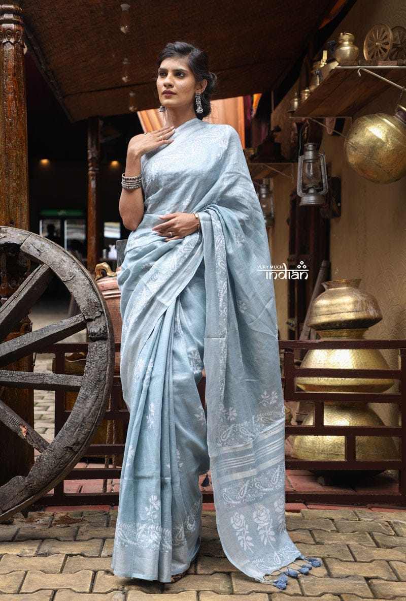 Utsaav ~ Pure Handmade Linen in Grey with Hand Block Printing