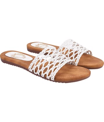 Shoetopia SLP-3-White White Women's Open Toe Flats