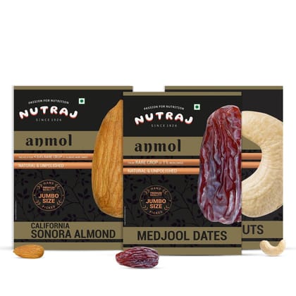 Nutraj Anmol Medjool Dates, Sonora Almond Kernel & Jumbo Cashew Nuts Combo Pack Nutraj Anmol Medjool Dates, Sonora Almond Kernel & Jumbo Cashew Nuts Combo Pack